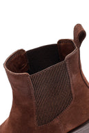 Woman Brown Chunky Heel Suede Leather Chelsea Boots | Derimod