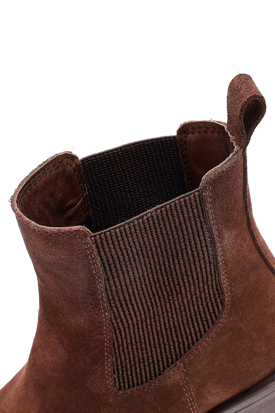 Woman Brown Chunky Heel Suede Leather Chelsea Boots