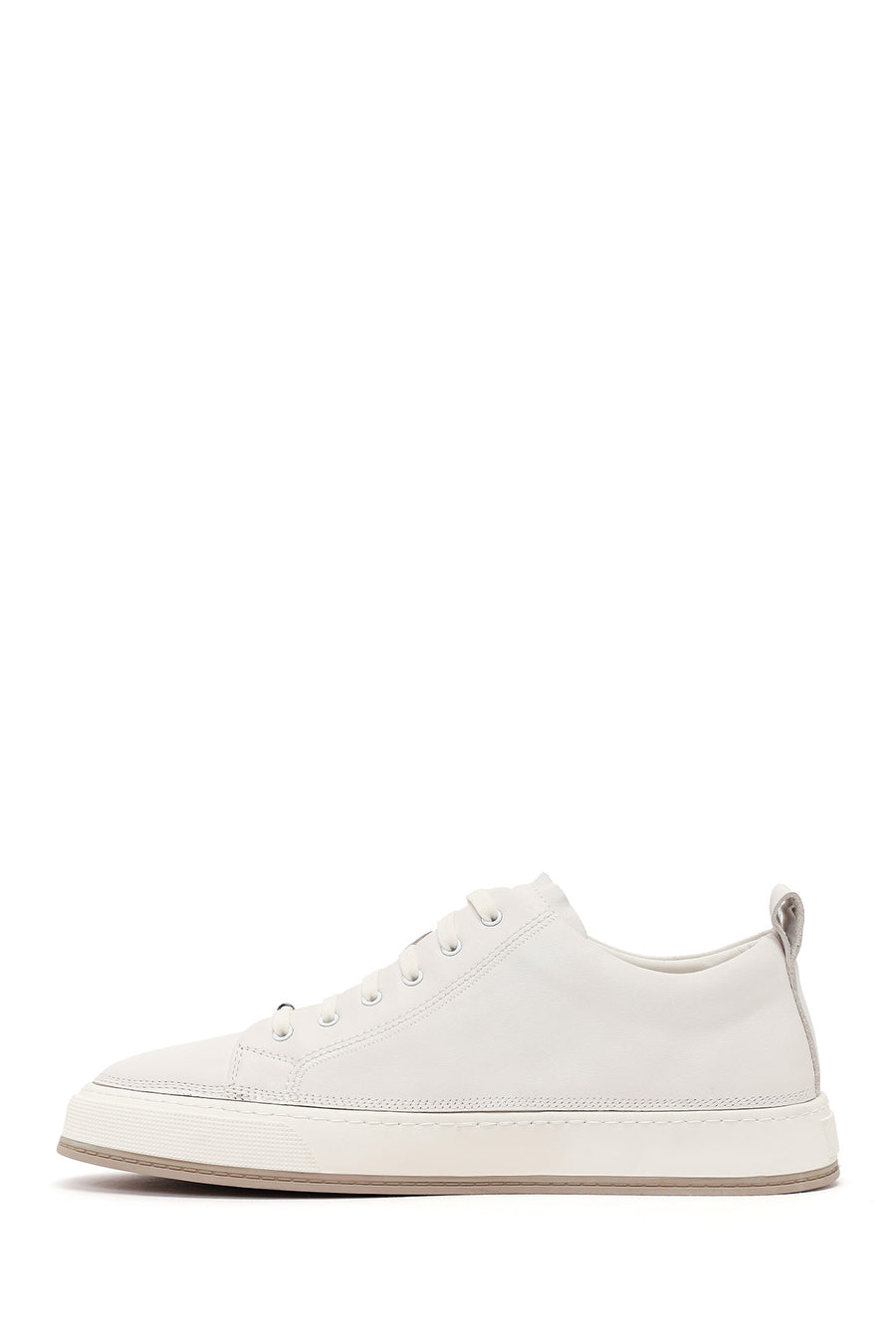 Erkek Beyaz Bağcıklı Deri Sneaker