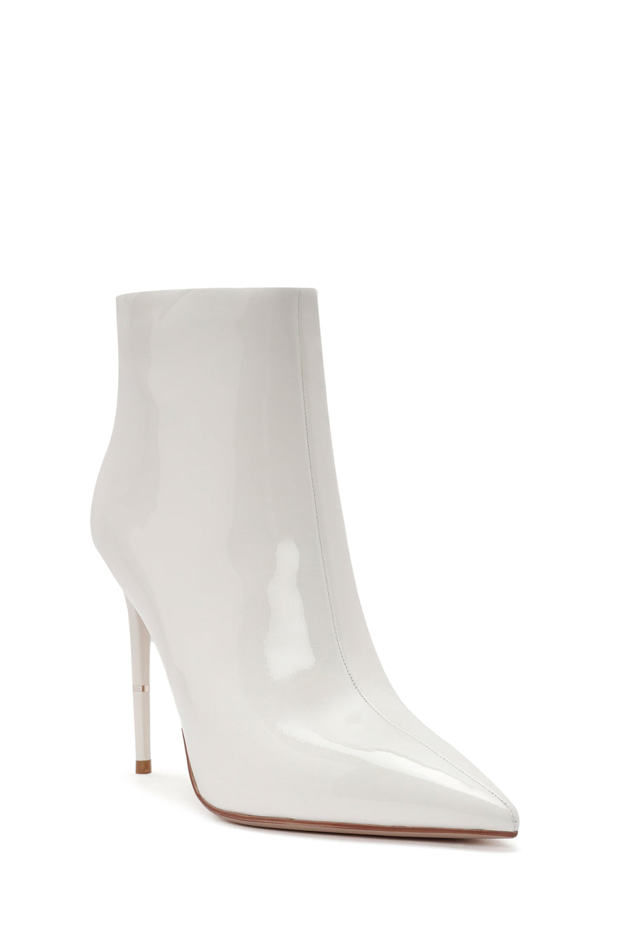 Women's White Zippered Thin Heel Patent Leather Boots