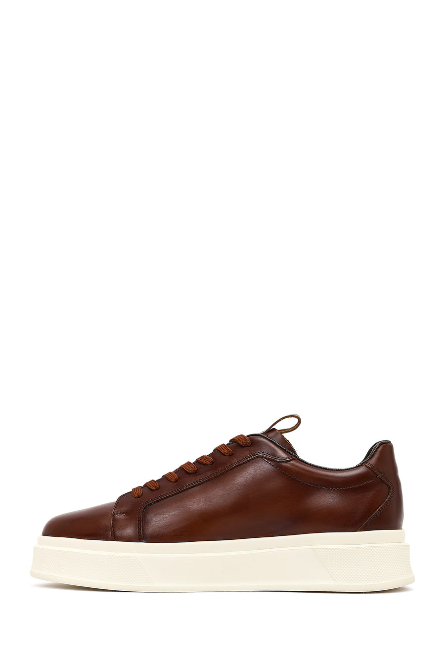 Male Brown Lace-Up Thick-Soled Leather Sneaker