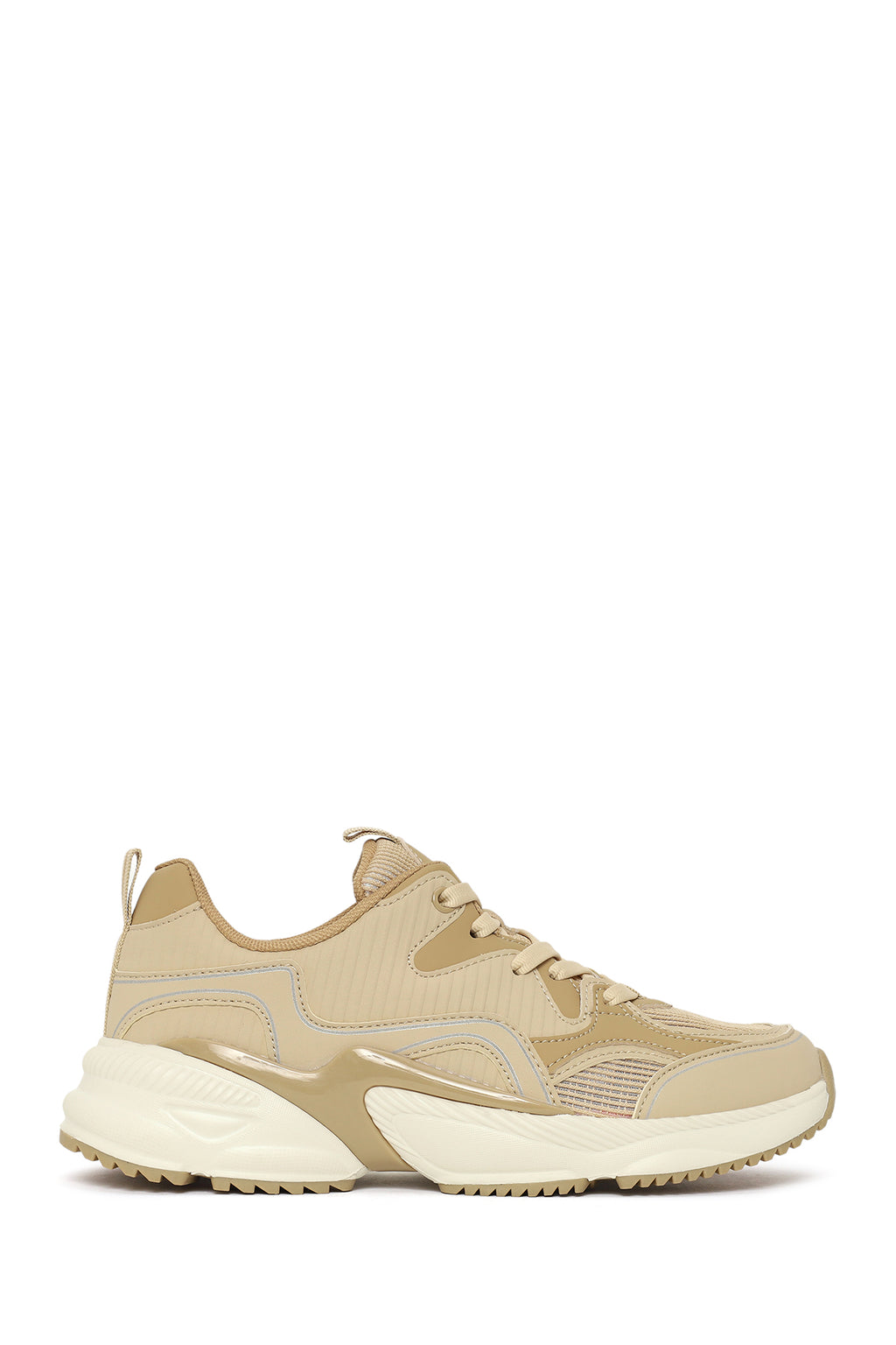 Kadın Bej Kalın Tabanlı Bağcıklı Sneaker