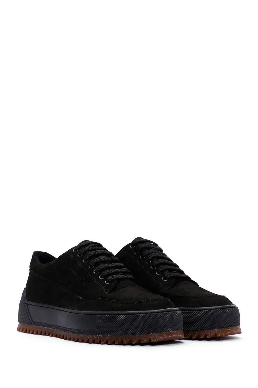 Men's Black Thick Sole Nubuck Leather Casual Sneaker
