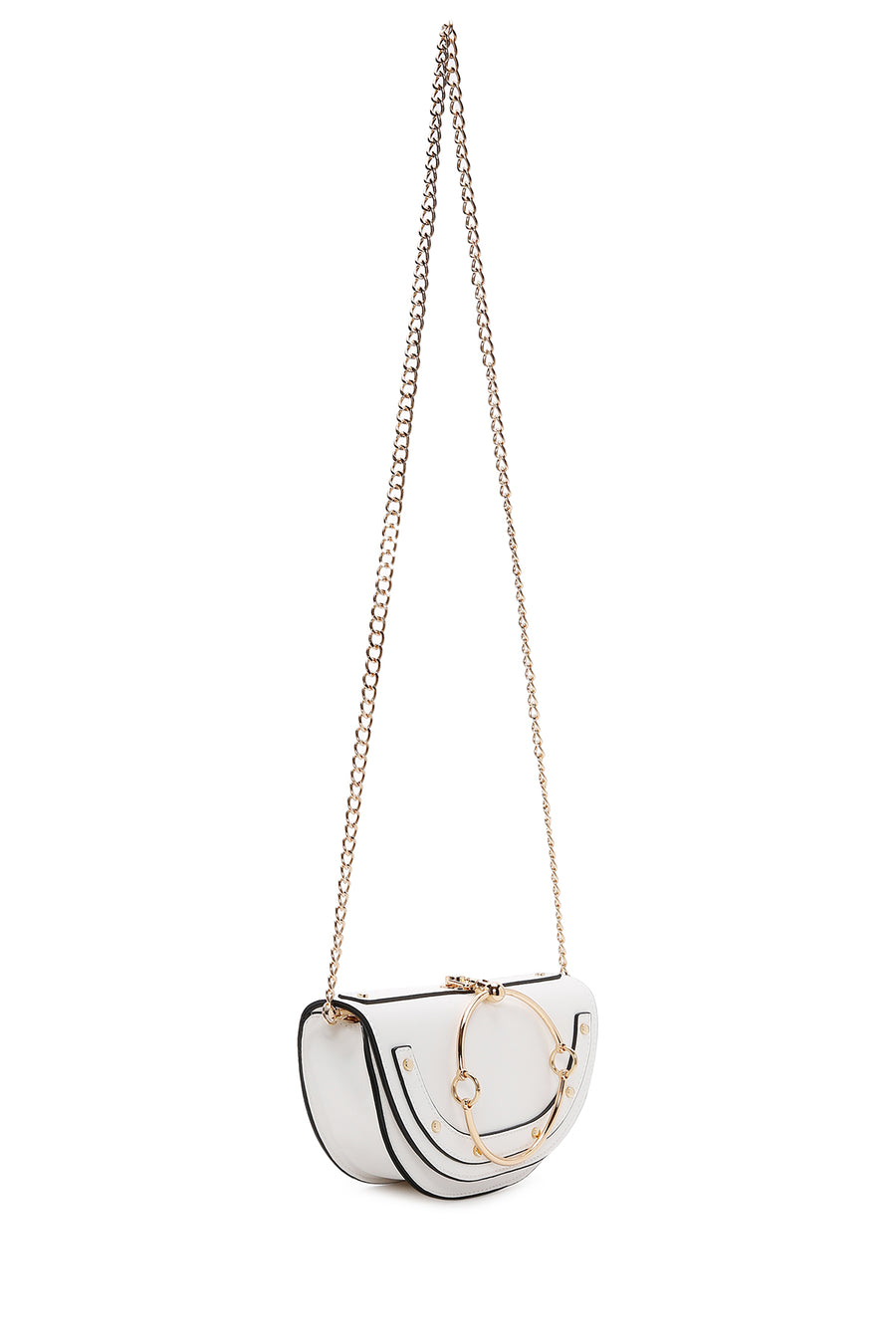 Women's White Long Chain Strap Mini Evening Clutch Bag