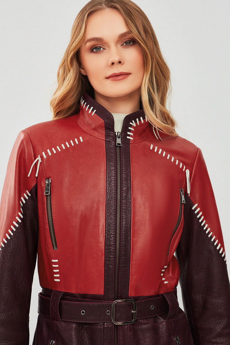 Carmen Women's Burgundy Leather Trench Coat