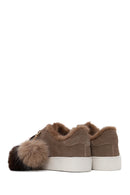 Woman Mink Lace-Up Charm Suede Teddy Leather Sneaker | Derimod