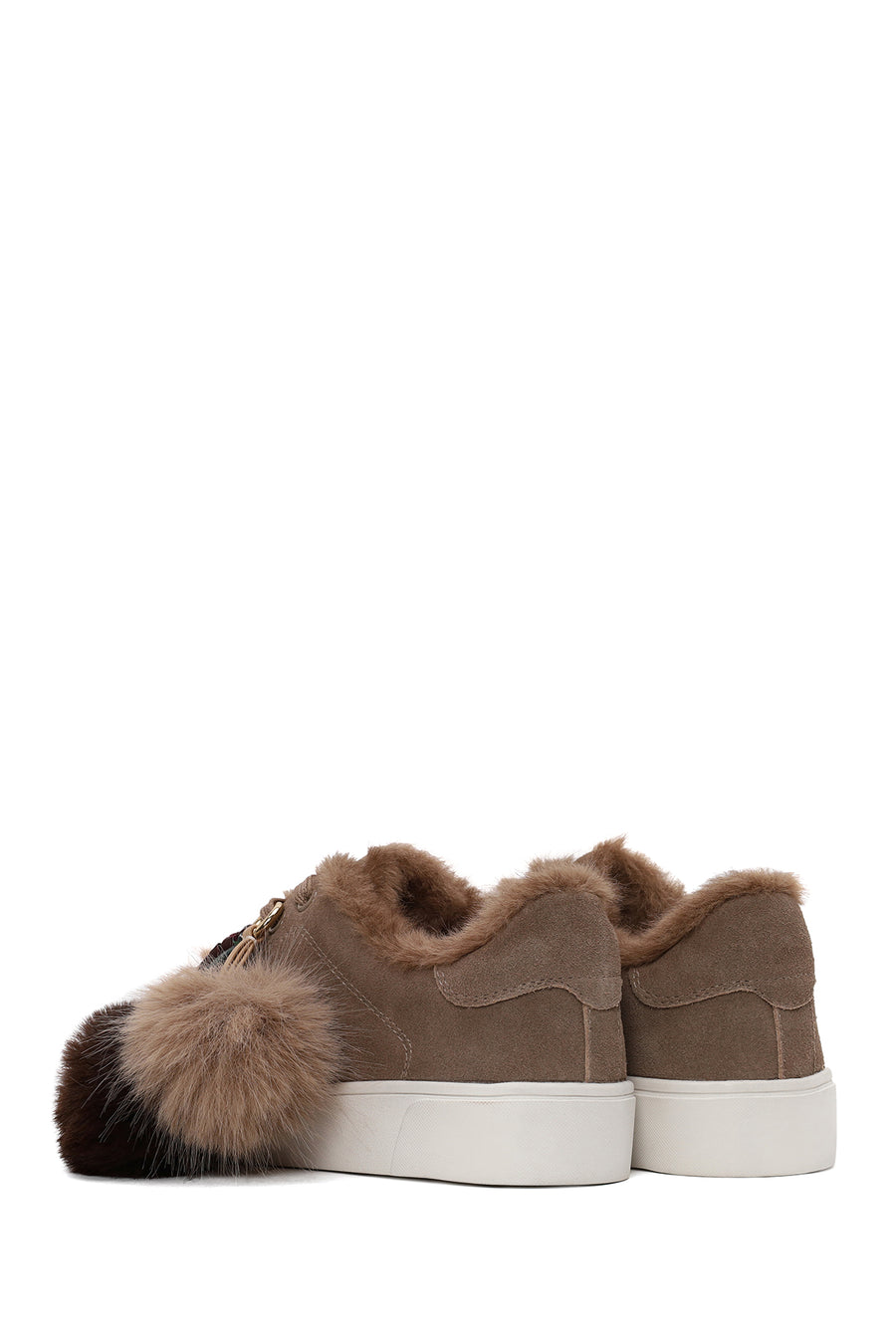 Woman Mink Lace-Up Charm Suede Teddy Leather Sneaker