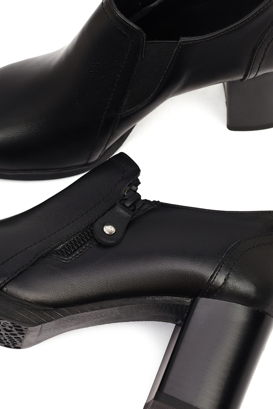 Women's Black Thick Heeled Leather Boots