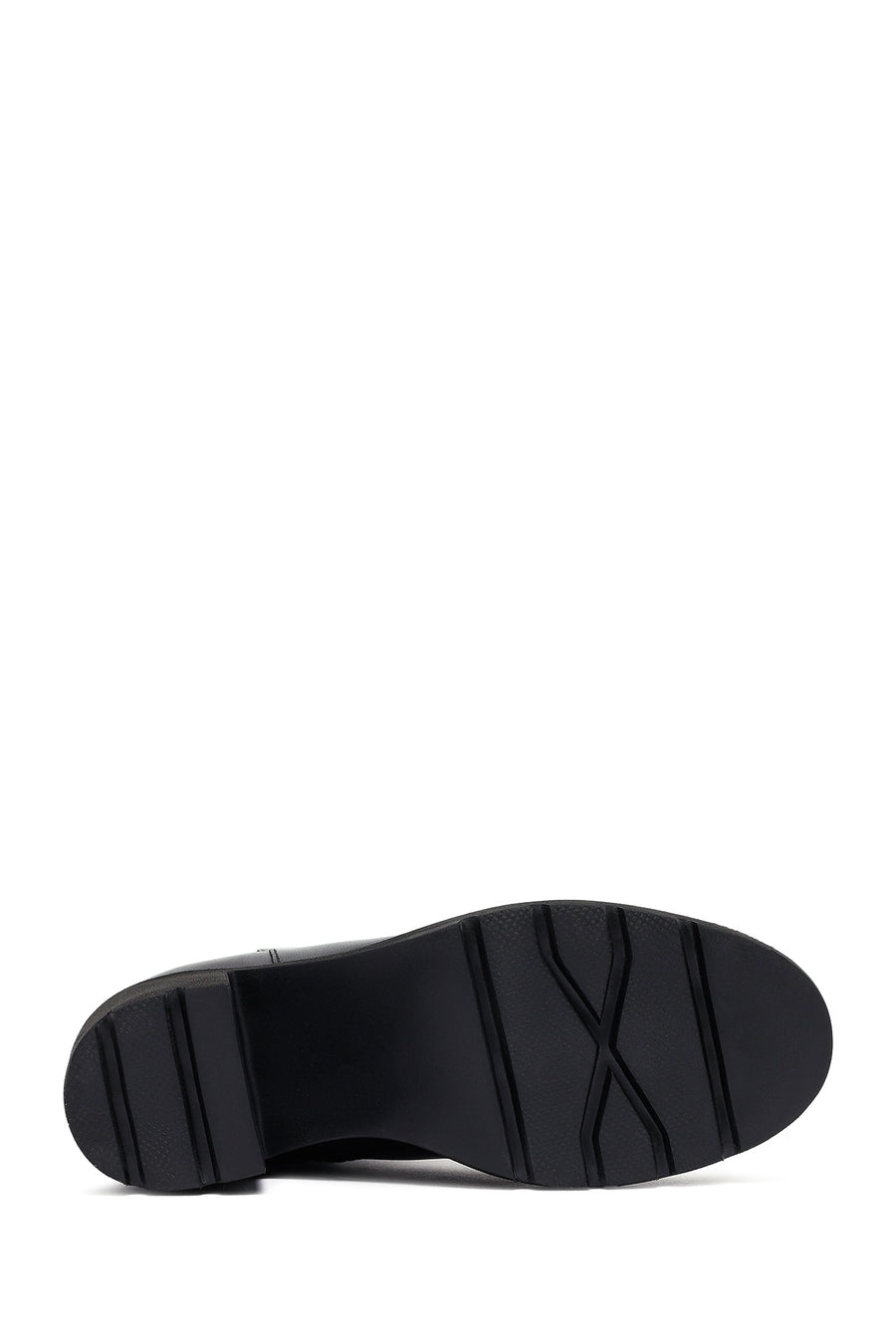 Women's Black Zippered Thick Heeled Leather Boot