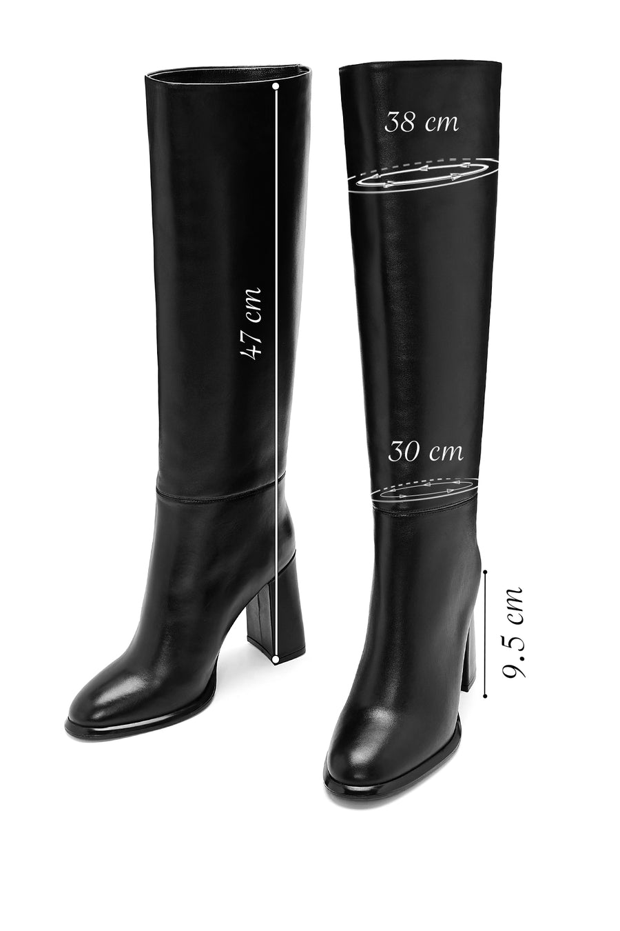 Women's Black High Thick Heel Leather Boots