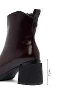 Woman Burgundy Zip Closure Chunky-Heeled Boots | Derimod
