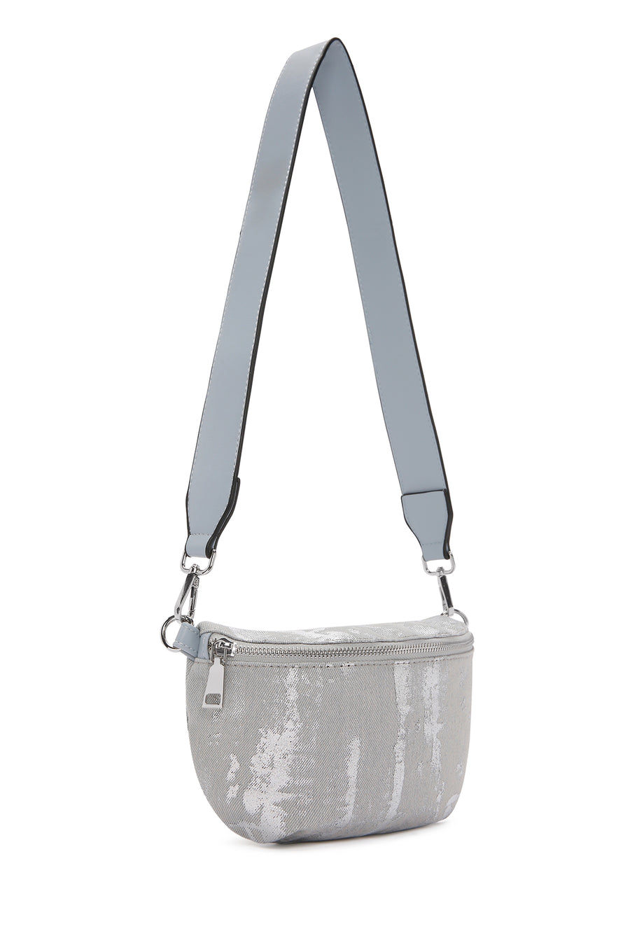 Women's Gray Long Strap Fabric Crossbody Bag