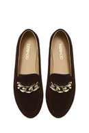 Woman Brown Buckled Suede Masculine Loafer | Derimod