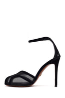 Woman Black Ankle-Buckle High Thin-Heeled Leather Sandal | Derimod