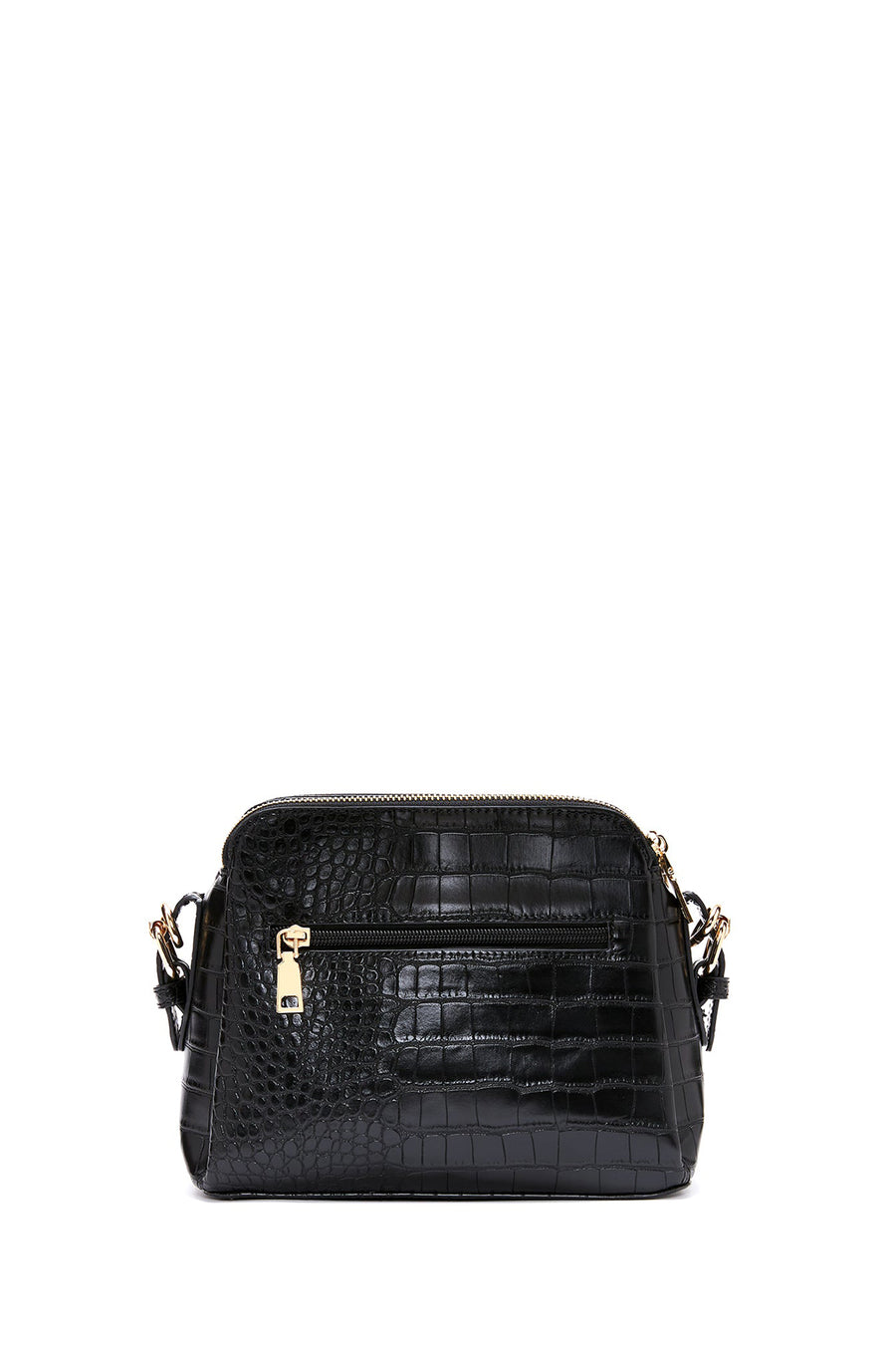 Woman Black Long-Strap Croc-Pattern Crossbody Bag