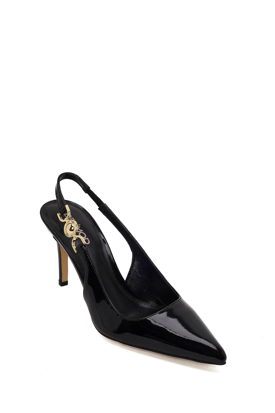 Woman Black Backless Thin Heeled Patent Leather Leather Shoes