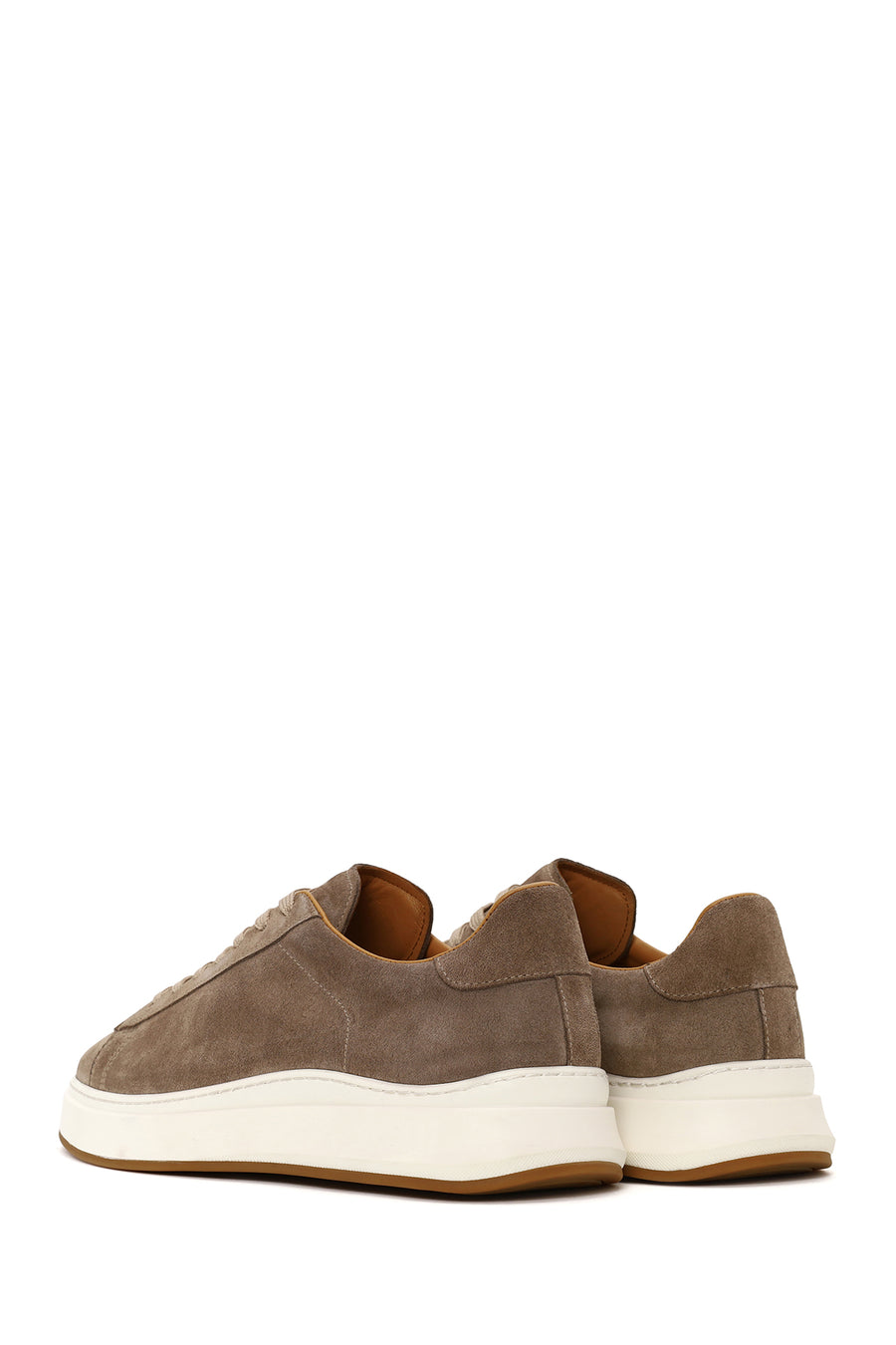Male Beige Lace-Up Thick-Soled Suede Leather Sneaker