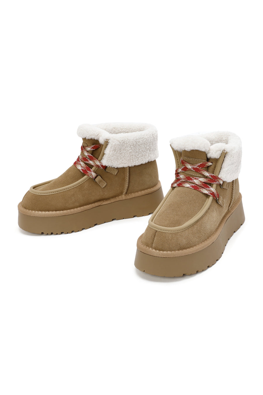 Woman Tan Thick-Soled Suede Leather Teddy Bot