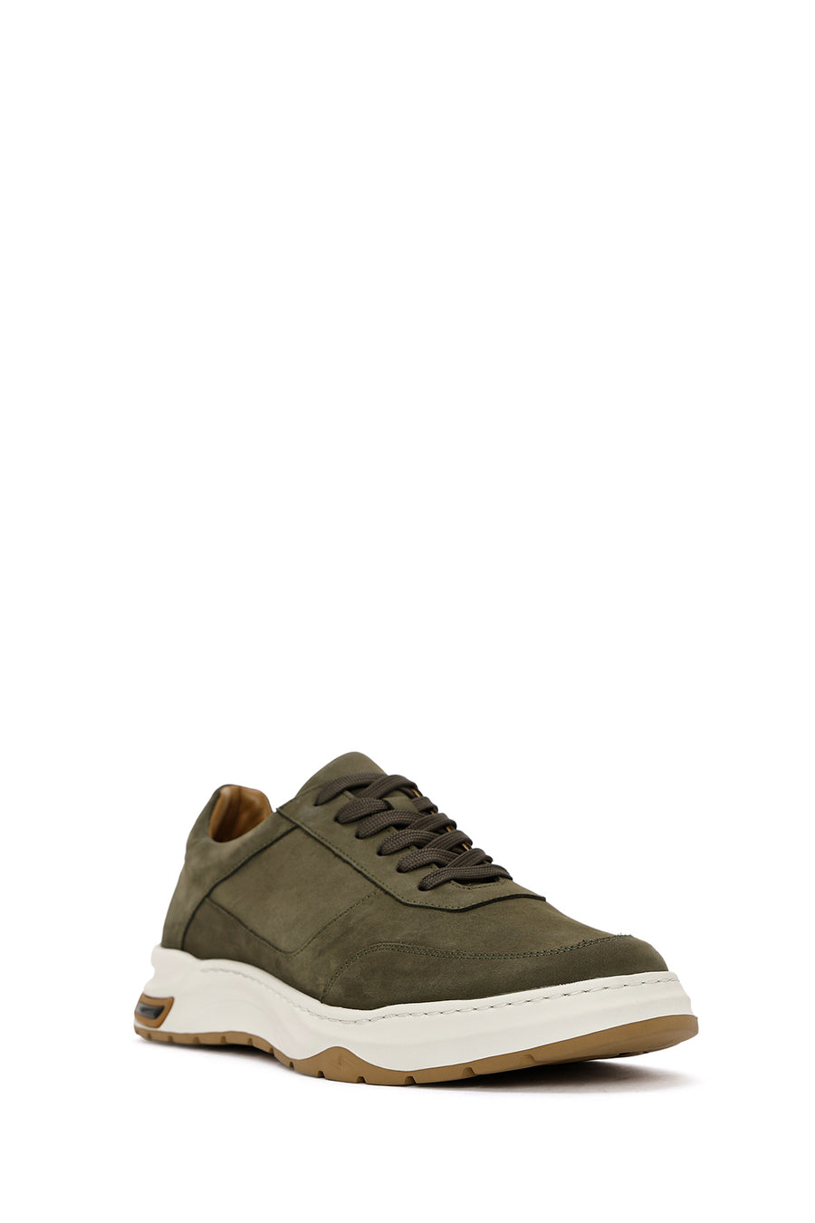 Erkek Haki Bağcıklı Nubuk Deri Sneaker