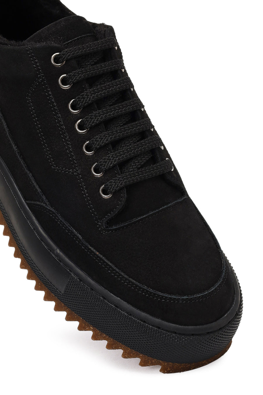 Erkek Siyah Bağcıklı Kalın Tabanlı Nubuk Deri Sneaker
