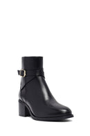 Woman Black Zip Closure Thick-Heeled Leather Boots | Derimod