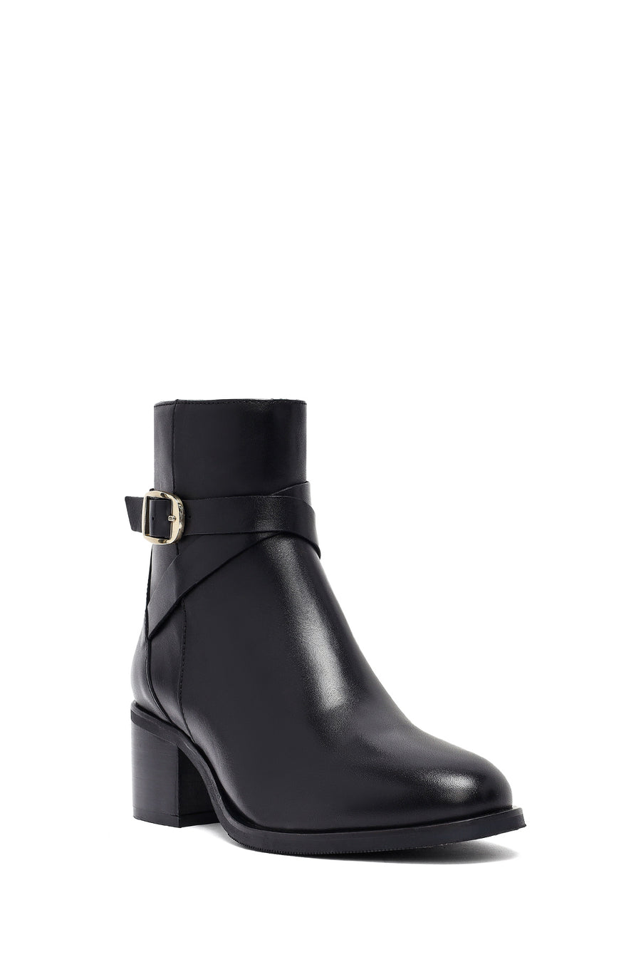 Woman Black Zip Closure Thick-Heeled Leather Boots