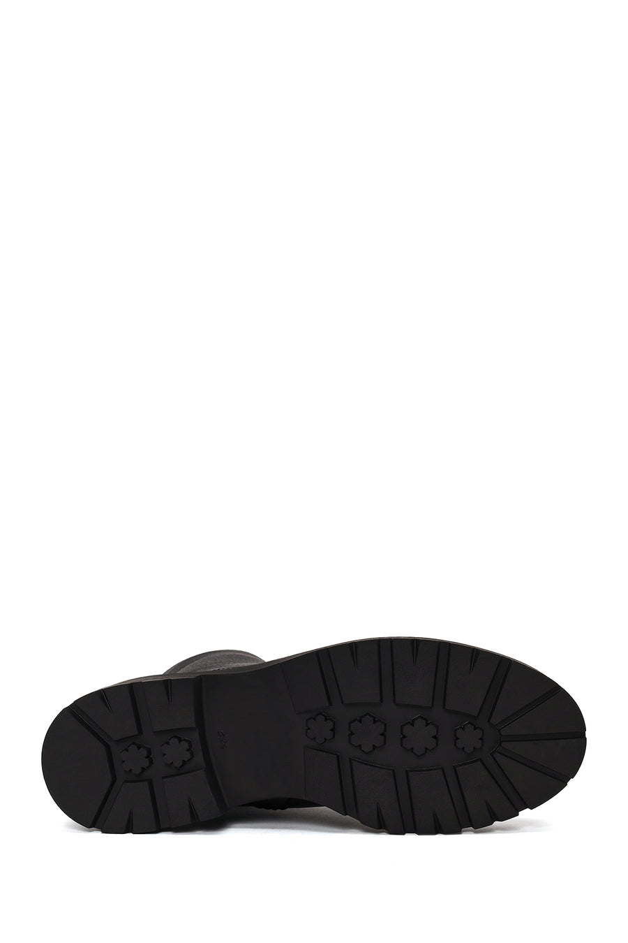 Woman Black Zip Closure Thick-Soled Leather Combat Boots