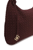 Woman Burgundy Woven Suede Shoulder Bag | Derimod