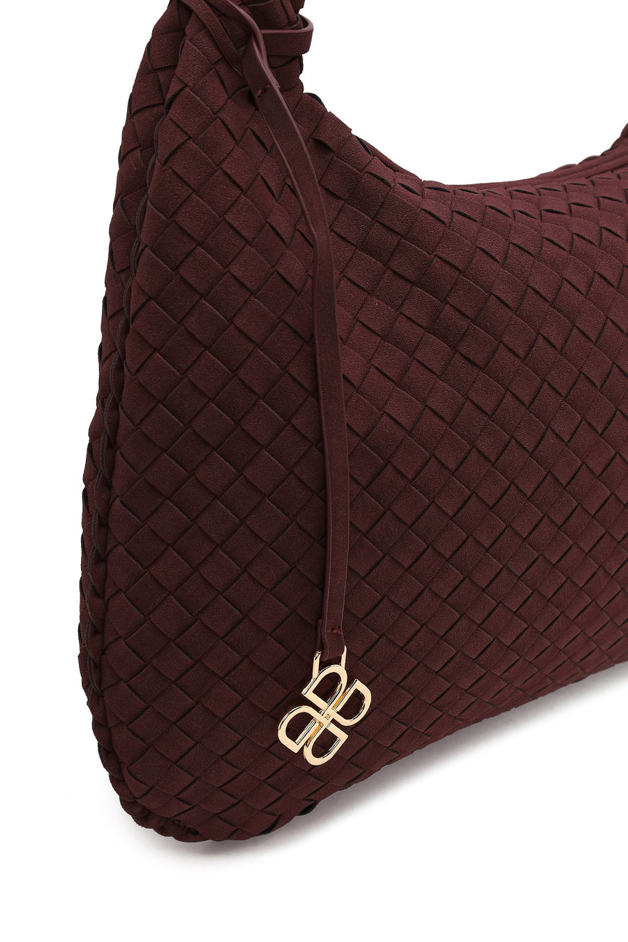Woman Burgundy Woven Suede Shoulder Bag