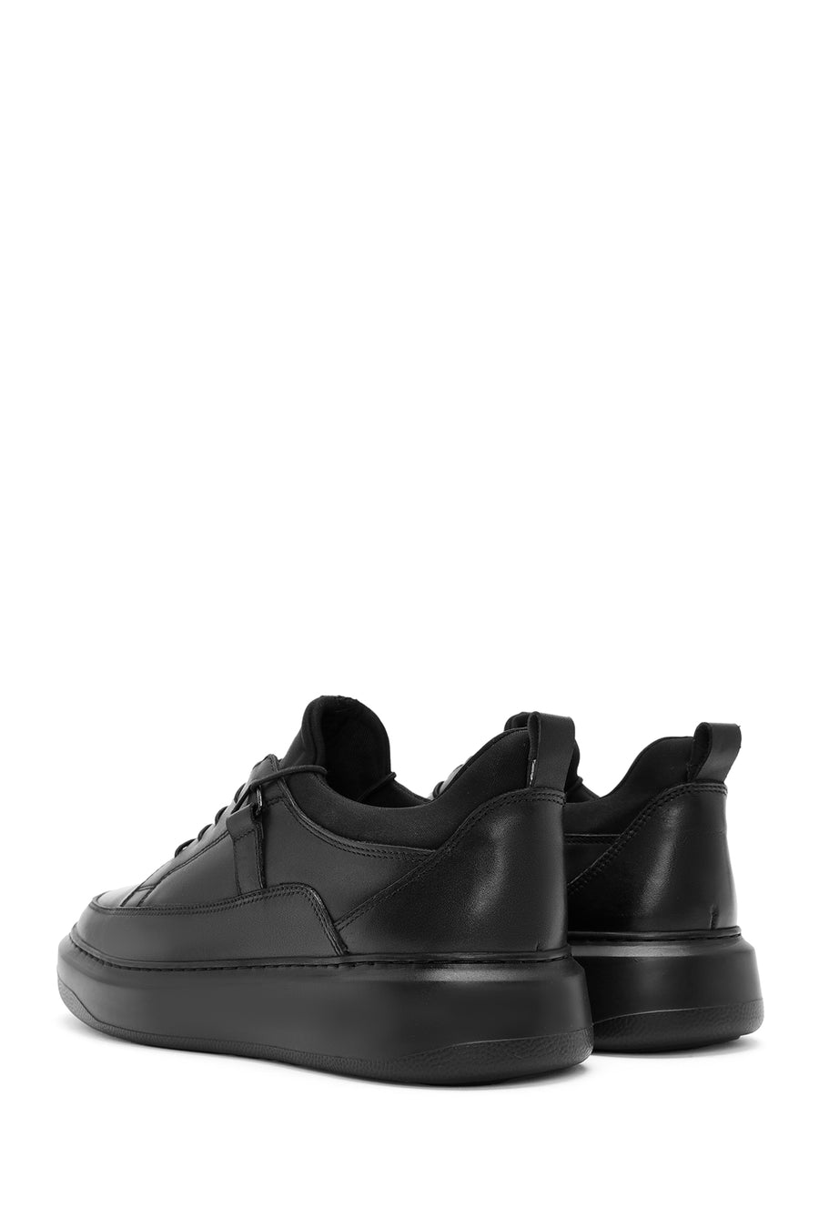 Erkek Siyah Bağcıklı Deri Sneaker