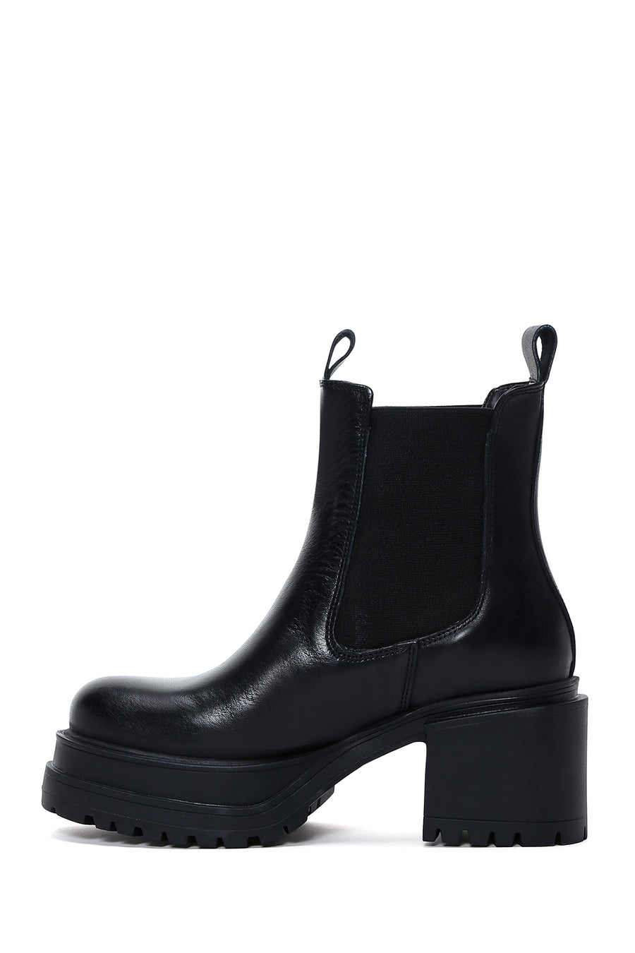 Women's Black Leather Heeled Chelsea Boots