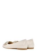 Women's Cream Stoned Leather Ballerina | Derimod