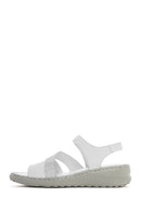Women's White Strappy Leather Comfort Sandals | Derimod