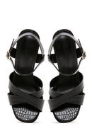 Women's Black Ankle Strap Thick Heel Crocodile Sandals | Derimod