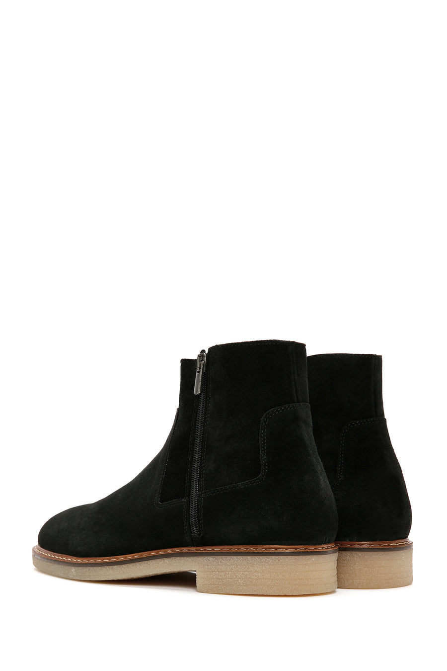Men's Black Zippered Suede Leather Casual Boots