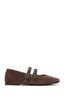 Women's Mink Double Buckle Suede Leather Ballet Flat | Derimod