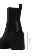 Women's Black Zippered Thick Heeled Leather Boots | Derimod