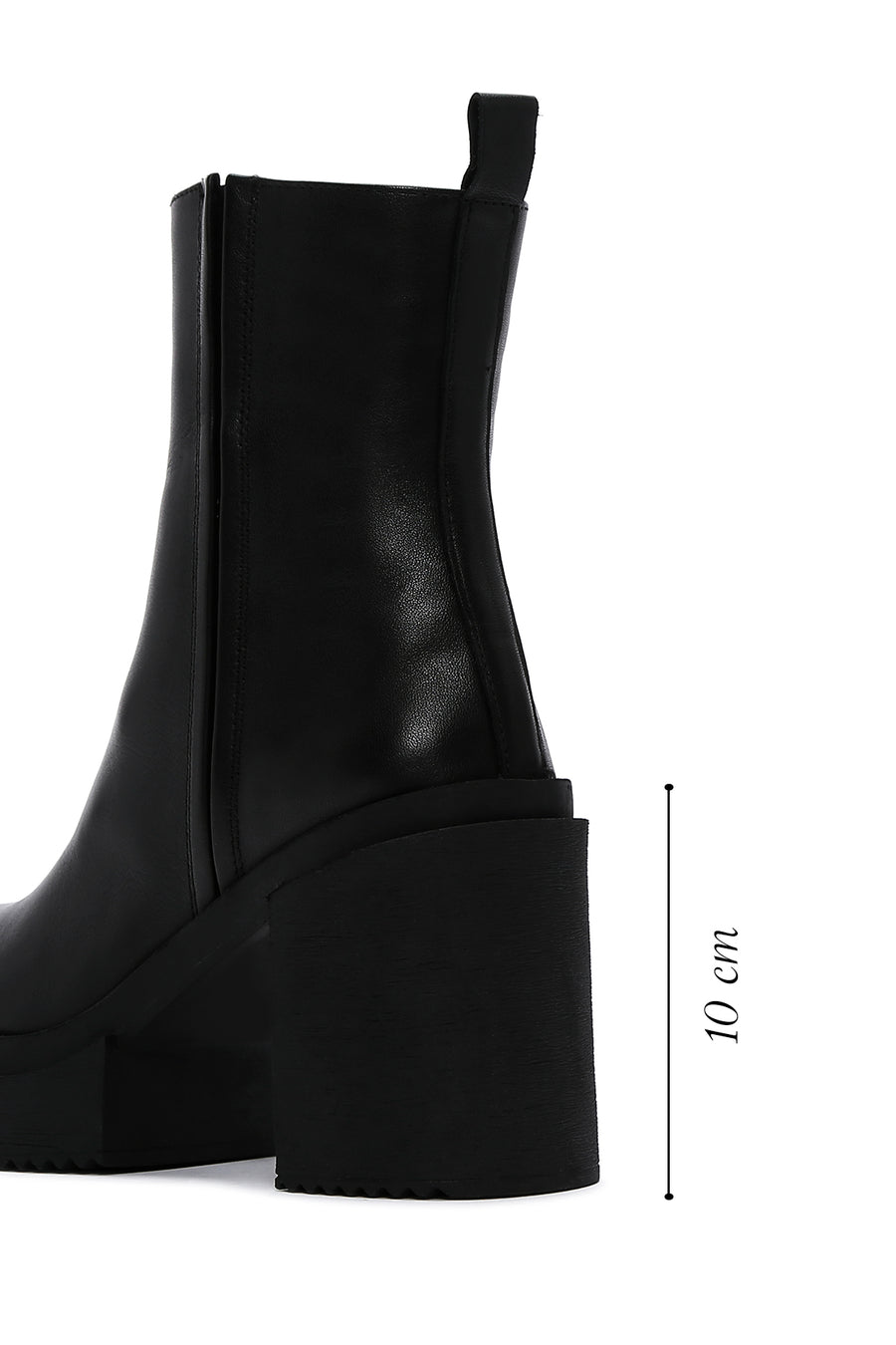 Women's Black Zippered Thick Heeled Leather Boots