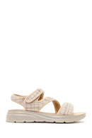 Women's Beige Chunky Sole Patterned Fabric Sandals | Derimod