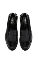 Women's Black Leather Masculine Loafer | Derimod