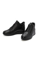 Women's Black Zippered Wedge Heel Leather Comfort Shoes | Derimod