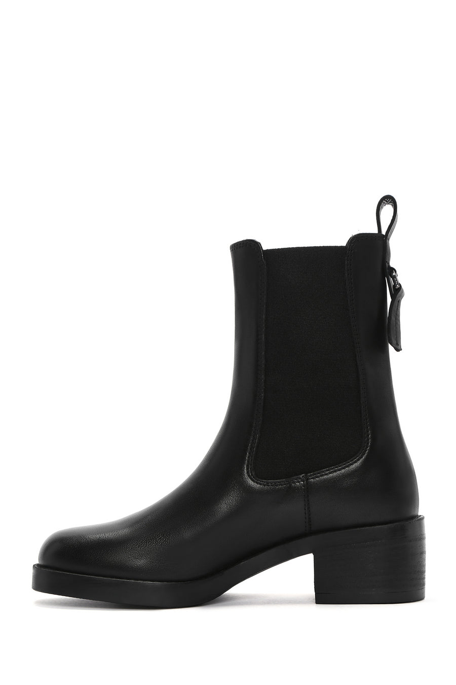 Women's Black Thick Heeled Leather Chelsea Boots