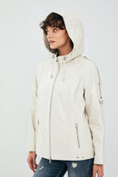 Judith Women's Cream Hooded Oversize Leather Jacket | Derimod