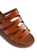 Women's Orange Leather Thick Soled Comfort Slippers | Derimod