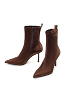 Woman Brown Zip Closure Thin-heeled Stretch Boots | Derimod