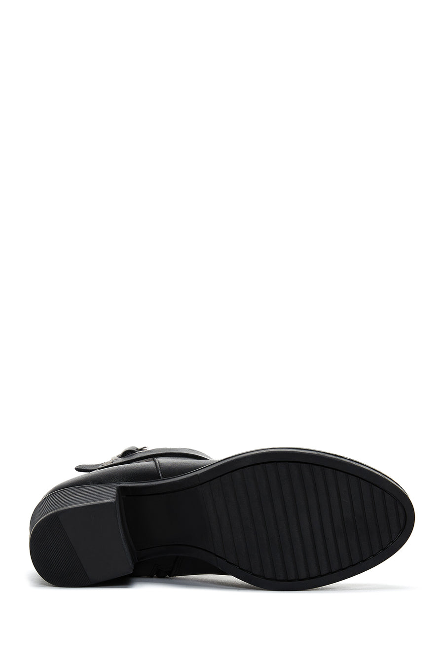 Women's Black Leather Heeled Bootie