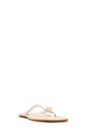 Woman Cream Toe-Post Leather Slippers | Derimod