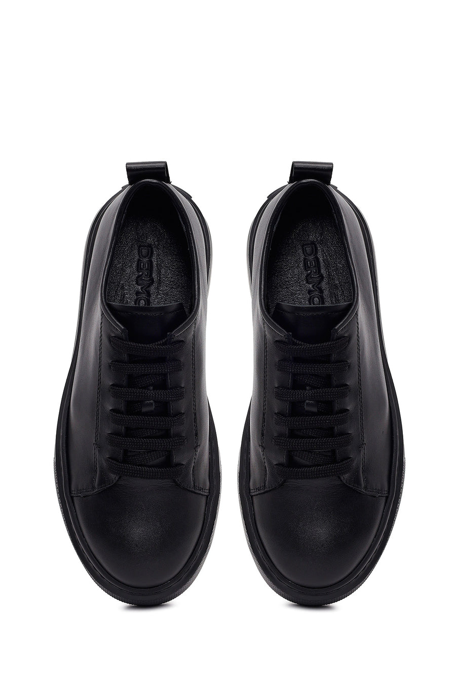 Male Black Lace-Up Thick-Soled Leather Sneaker