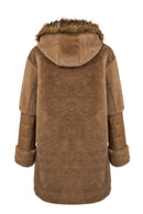 Virginia Women's Brown Hooded Long Teddy Coat | Derimod