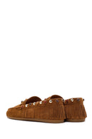 Women's Tan Tassel Suede Leather Loafer | Derimod